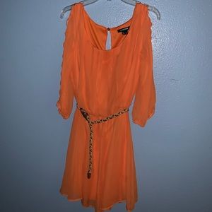 3/4-Sleeve Lattice Belted Dress